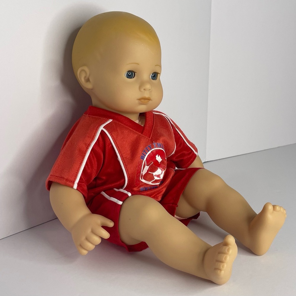 American Girl Bitty Baby Doll Sleepy Blue Eyes Blonde Bald Head With Outfit 15” - Picture 3 of 16